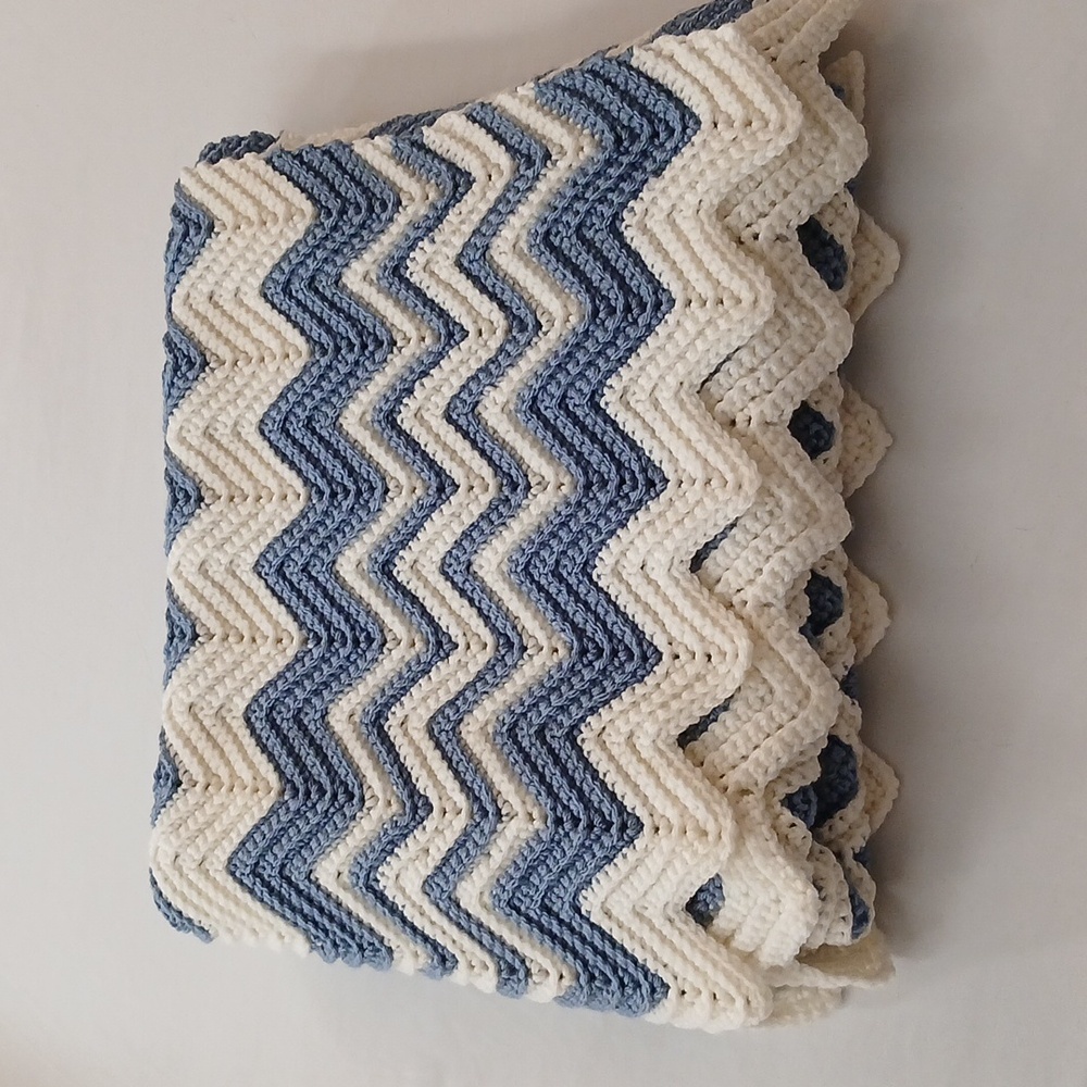 Handmade Blue and White Chevron Throw